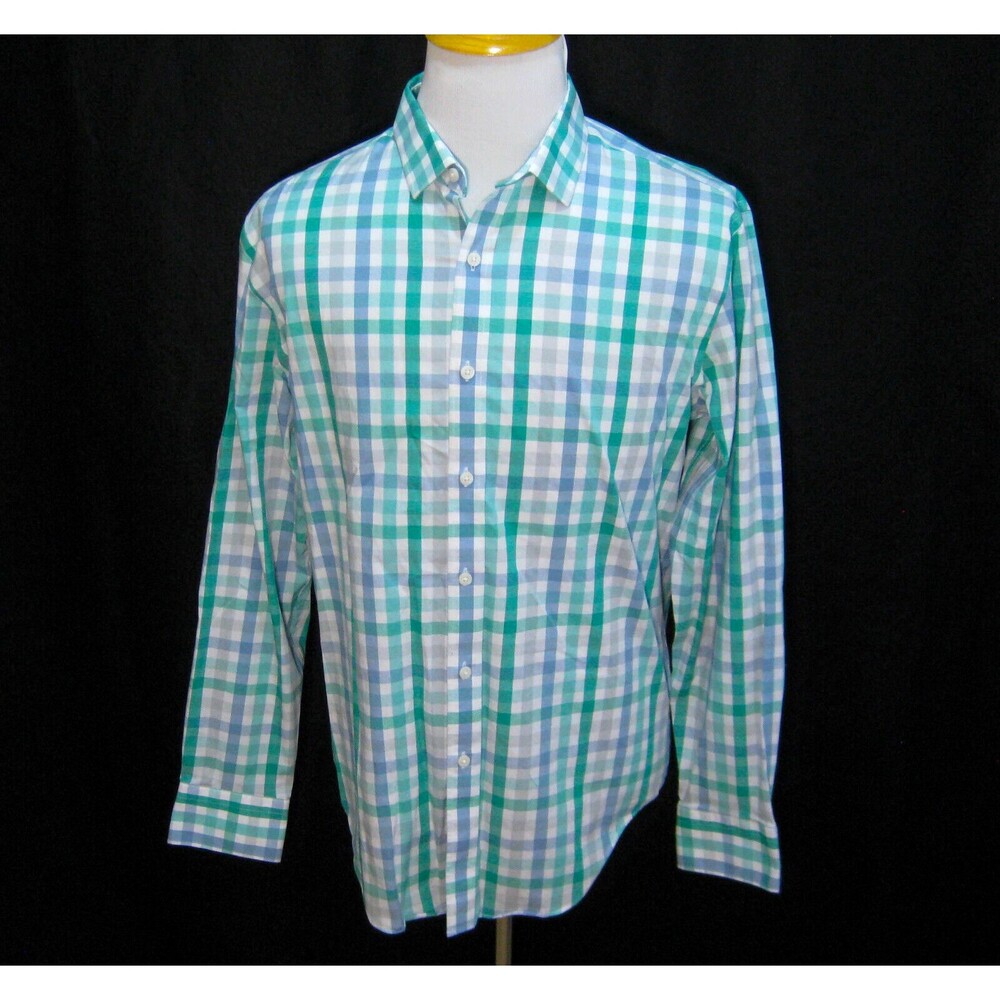 J. CREW Men's Large Green Blue Checks Long Sleeve Slim Fit Button Front Shirt